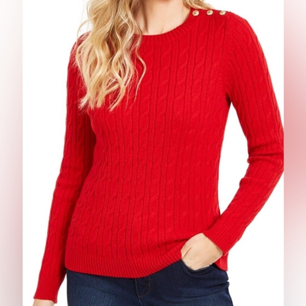 Talbots | cotton red long sleeve sweater buttons on sleeves size S